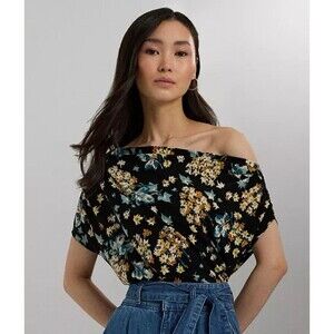NWT LRL Ralph Lauren Blouse Womens XL Floral Off The Shoulder Jersey Stretch $99